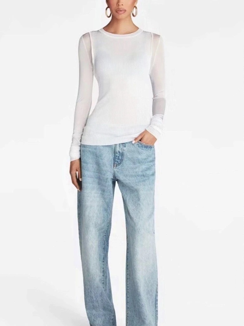 KBB by Kahlana Women's Long Sleeve 'The Layered Sheer Top' Ribbed Knit Medium